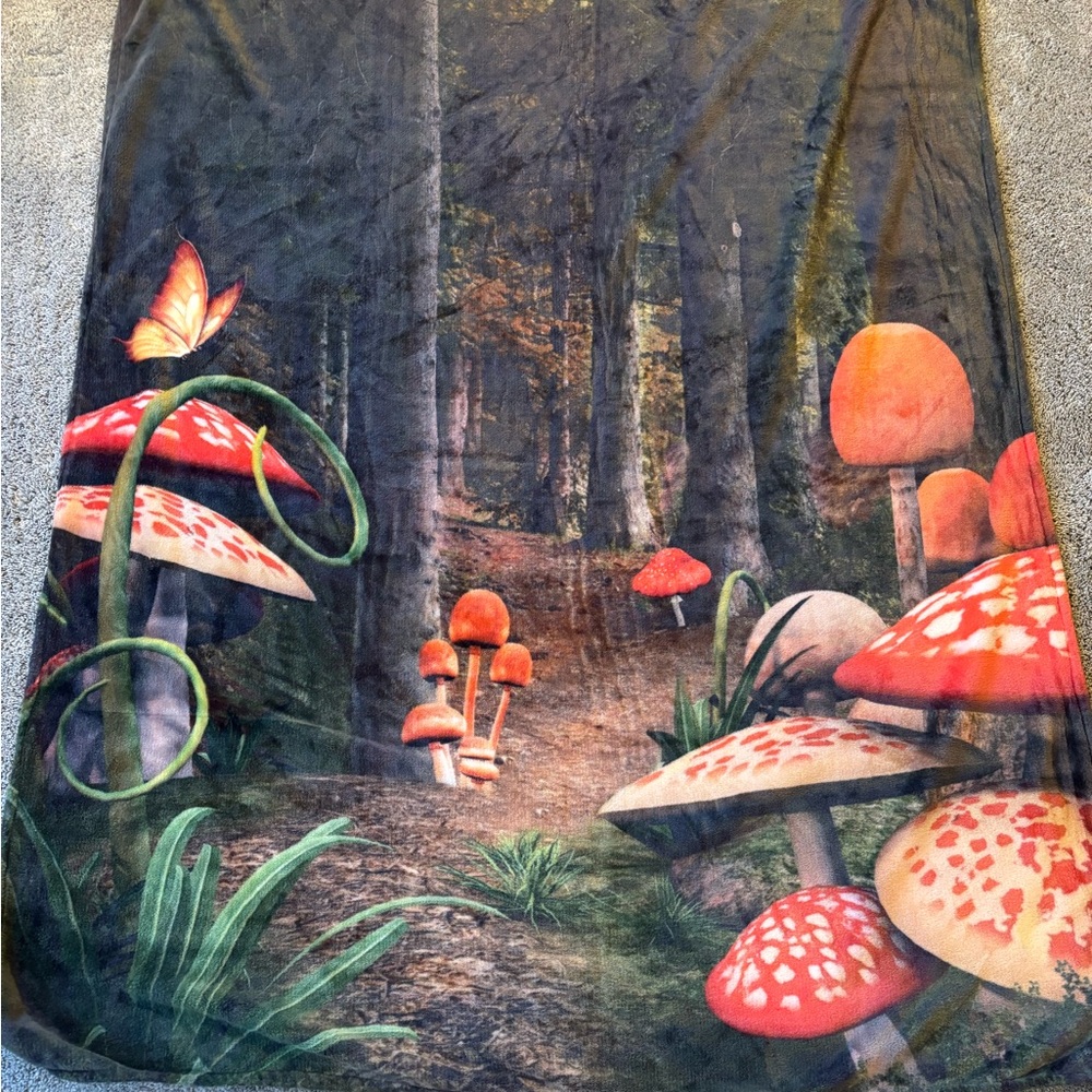 Fantasy Mushroom Forest Fleece Throw Blanket